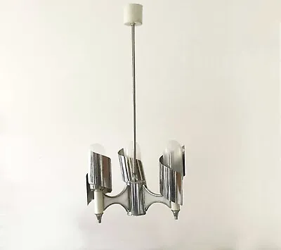 Vintage 60s 70s Space Age Chandelier Carlo Nason Mazzega Murano Glass Lamp White • £1