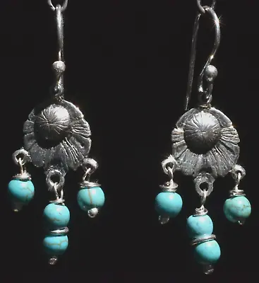 Taxco Mexican Jewelry 925 Sterling Silver Dangle Earrings Frida Kahlo Vtg Style • $27.99