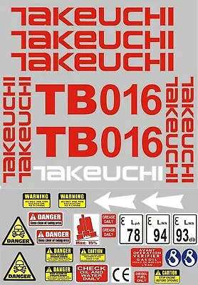 £24.99 • Buy Decal Sticker Set For: Takeuchi TB016  Mini Digger Pelle Bagger