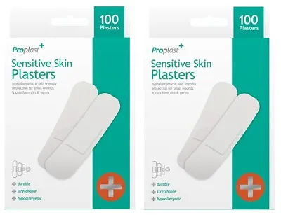 200 Pack SENSITIVE SKIN PLASTERS Hypoallergenic Latex Free Stretchy Wound Covers • £4.50