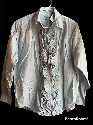 Vintage Women’s Stamford Blue Ruffle Tuxedo Button Down Dress Shirt Large • $19.20