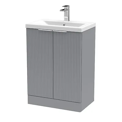 Hudson Reed Floor Standing 600mm Satin Grey Fluted Basin Vanity Unit Bathroom • £269.95