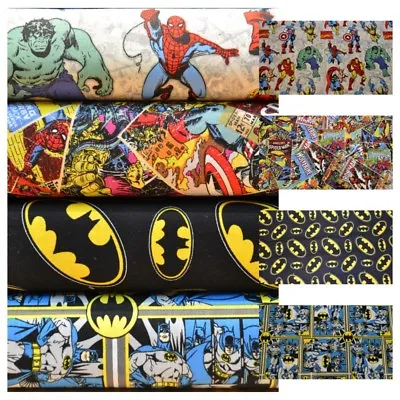 Super Heroes Batman Avengers Marvel DC Comics 100% Cotton Fabric Material VT • £4.75