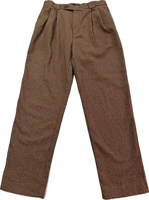 Vintage 80s Gant Chino Pleated Pants Soft Cotton Houndstooth Brown NEW  34x32 • $29