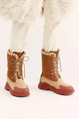 Free People X MOU Chalet Eskimo Mountain Tall Lace Up Shearling Boot $480 Sz 36 • $299