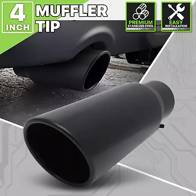 Black 12 Exhaust Pipe Tail End Stainless Steel 3 Inlet 4 Outlet Muffler Roll Tip • $26.99