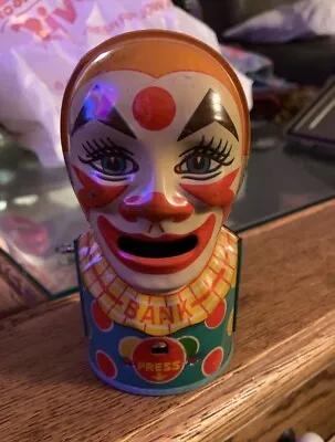 VINTAGE 1950’s TIN J CHEIN CLOWN MECHANICAL SAVINGS BANK  244-D • $55