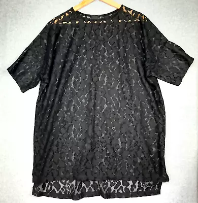 $19.99 • Buy ASOS Curve Womens Lace Short Sleeve Top Plus Size 18 Black Hi-Low Hem Sheer
