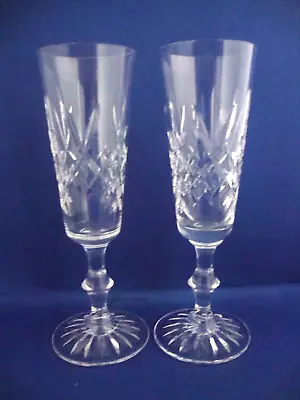 2 X Edinburgh Crystal Lomond Cut Pattern Champagne Flutes Glasses - Signed • £29.95