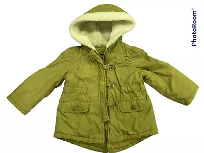 Baby GAP Baby Toddler Girl 18-24 Months Winter Coat Army Green Sherpa Hood • $8