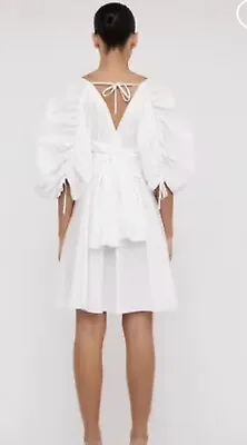 Scanlan Theodore Cotton Parachute White Gathered Sleeve Dress Size 6UK-2US $550 • $81.45