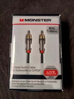 Monster Coaxial Audio Cable For Subwoofer Or S/PDIF 6 Ft AV CD-AV Receiver Coax • $15