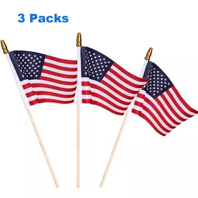 3 Pacsks Mini US American Stick Flag 4  X 6  On Pole USA American Small • $9.69