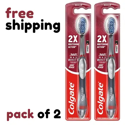 Colgate 360 Max White Sonic Power Medium Toothbrush X 2 Pack Free Shipping • £14.39