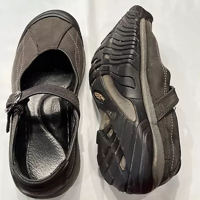 Keen Gray Presidio 7 Shoes USA Black Leather Mary Jane Women 53005 Strap Comfort • $23