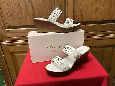 Womens Mila Paoli Wedge Geometric Design Sandals Shoes White Size 9.5 NEW • $15.95