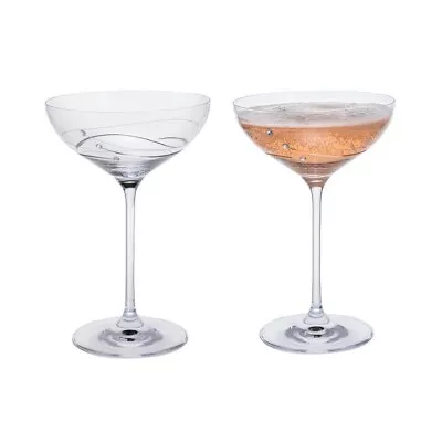 Dartington Clear Lead Crystal Glitz Cocktail/Champagne Saucers Glasses Set Of 2 • £46