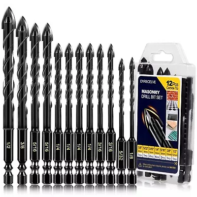 12-PCS Concrete Drill Bit Set & Masonry Drill Bit Set Cement Drill Bits • $13.99