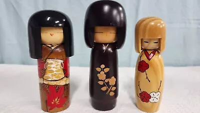 3 Vintage Wooden Japanese Kokeshi Dolls  • $40