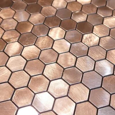 Mosaic Tile Stickers Self-adhesive Aluminium Hexagon Bronze Easy Fit Metal • £24.90