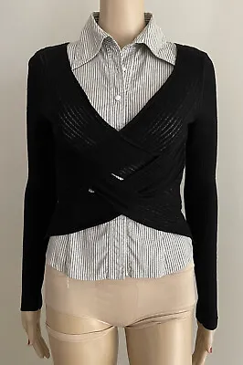 J. Crew Peter Pan Collar Wrap Black & Buttons Down Stripe￼ Blouse Sweater Sz:XS • $19.99