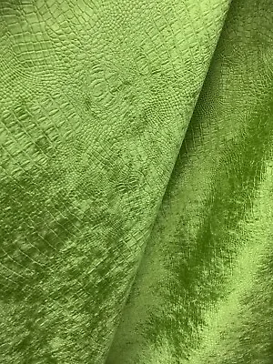 LIME GREEN ALLIGATOR CROCODILE EMBOSSED CHENILLE VELVET FABRIC (56 In.) Sold BTY • $19.99