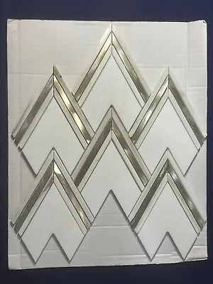 S34 Carrara White Gold Marble Arrow Mosaic Tile Kitchen Bathroom Polished • $33.88