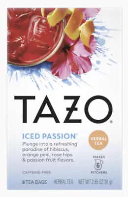 £6.49 • Buy Tazo Tea- Iced Passion Herbal Tea Caffeine Free Makes 6 Pitchers 81g Box 
