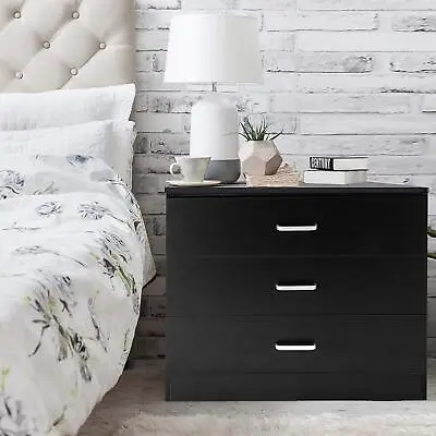 Wooden Dressers Chest Of Drawers 3 Drawer Black Finish Bedroom Storage Furniture • $47.98