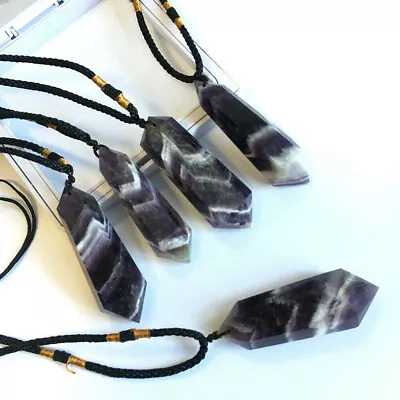 Natural Amethyst Raw Gemstone Original Stone Crystal Pendant Jewelry Necklace • $3.59