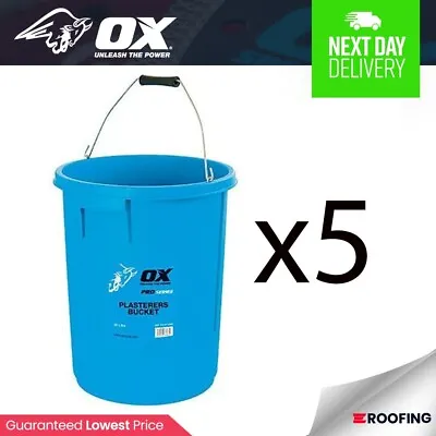 5x OX Pro P110825 Plasterers Bucket 25L Plaster Mortar Deep Mixing Bucket • £79.99