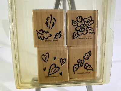 Stampin Up Seasonal Images Hearts Leaves Flowers 1998 Rubber Stamp Set X4 VTG • $9