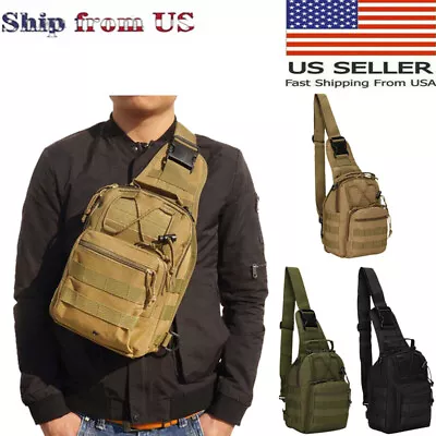 Mens Backpack Tactical Sling Shoulder Bag Molle Travel Chest Pack Outdoor Hiking • $15.99