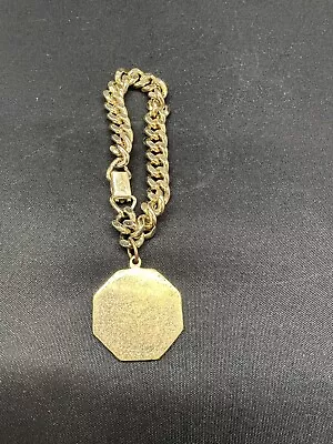 Vintage MEN'S HEAVY GOLDTONE ID CHAIN BRACELET MONO Chunky Curb Chain • $22.99
