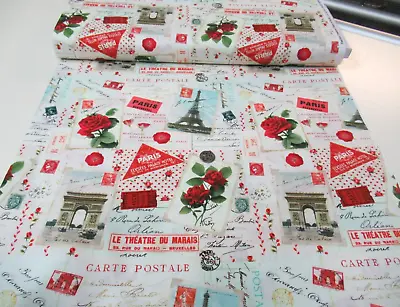 Timeless Treasures Quilt-craft Fabric VINTAGE PARIS POSTCARDS 2 Yds (cd-2201) • $10.77