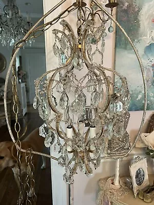 Chandelier Lamp Macaroni Beaded Antique Vtg Italian French Crystal Prism  • $750