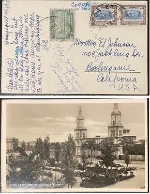 1945 Ecuador #438#C88(2) On Real Photo Post Card To US; Map Topical  *d • $8