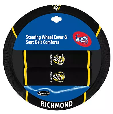 RICHMOND TIGERS Official AFL Steering Wheel Cover And Seat Belt Cover Set • $44.99