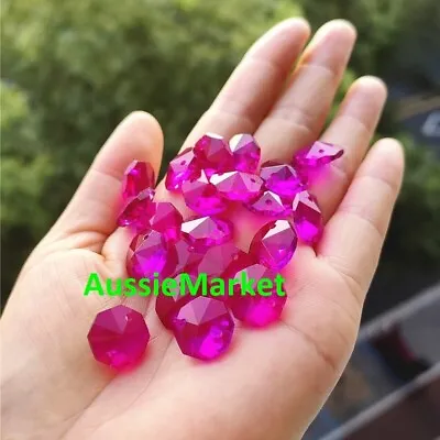 £5.01 • Buy 20 X Octagon Beads Fuchsia Pink Crystal Glass 14mm 2 Holes Suncatchers Crafts