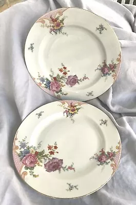 Epiag Czechoslovakia Bridal Rose Dinner Plates Floral On White 10.25    Set Of 2 • $34.99