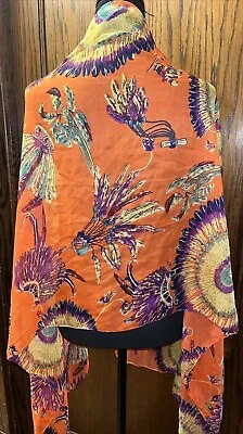 Southwest Chiffon Wrap Scarf Orange W/ Feathers & Headdress • $15