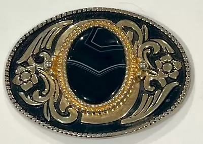 Collector's Only Western Cowboy Belt Buckle W/Gold Color Mount Black Agate • $9.99