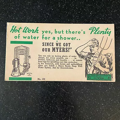 Myers Pump Ejecto Deep Well Water Ashland Ohio Vintage Advertising Blotter • $19.99