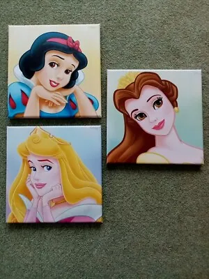 3 X Disney Princess Canvas Pictures Prints  25cm X 25cm For Child Bedroom • £6