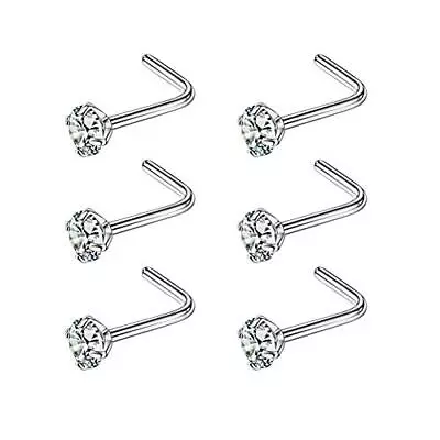 FANSING 6pcs 20g 3mm Nose Rings For Women Diamond Studs CZ Stud Silver L Shaped • $14.99