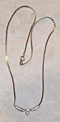 Vintage Clear Rhinestone Opal Pendant Goldtone Serpentine Chain Necklace • $2.99
