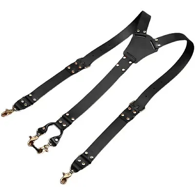 Buckles Suspenders Straps Loops Duty Suspenders Men Y-back PU Leather Heavy • $16.14
