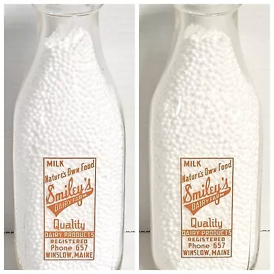  SMILEY'S DAIRY - MAINE FARMS  1 One Square Quart Pyro Milk Bottle (WINSLOW ME) • $22.95