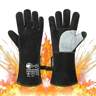 🔥Welders Gauntlets Black Extreme Heat Resistant BBQ TIG MIG Welding Gloves 🔥 • £12.80