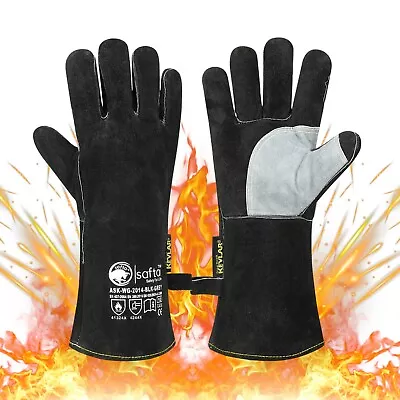 🔥Welders Gauntlets Black Extreme Heat Resistant BBQ TIG MIG Welding Gloves 🔥 • £16.80